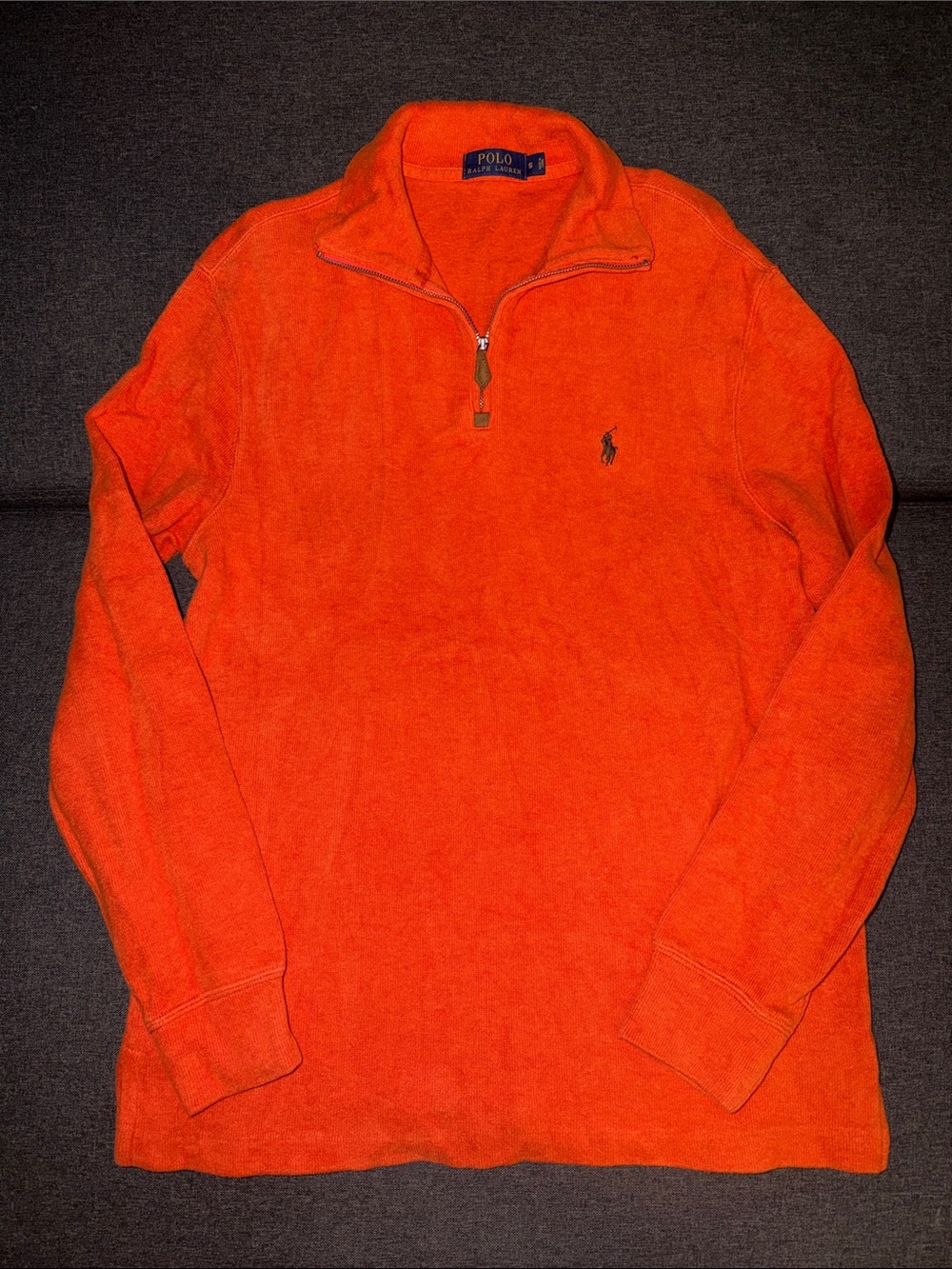 Polo Ralph Lauren Orange Quarter Zip Pullover Sweater Men’s Small Cotton